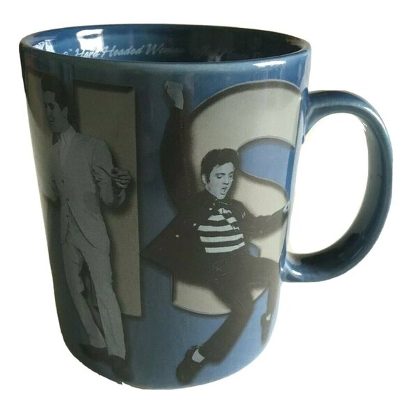 Elvis Presley Coffee Mug Vandor 2002 Registered Trademark Blue 16 Oz - Picture 1 of 6
